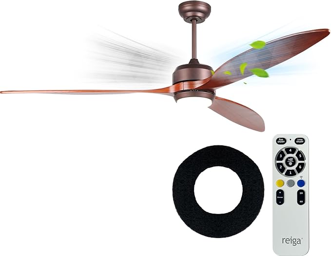 reiga 65 Inch Walnut Wood Ceiling Fan with Lights and Remote Control, Quiet Reverse DC Motor, High Airflow, Timer Function, and Built-in Air Purifier Coconut Carbon Pads for Home - Aura Lighting