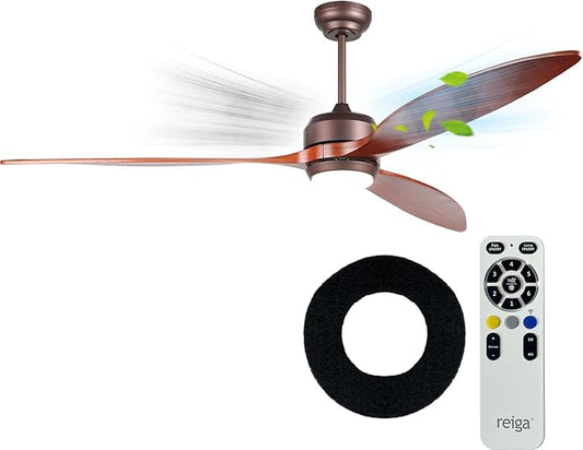 reiga 65 Inch Walnut Wood Ceiling Fan with Lights and Remote Control, Quiet Reverse DC Motor, High Airflow, Timer Function, and Built-in Air Purifier Coconut Carbon Pads for Home - Aura Lighting