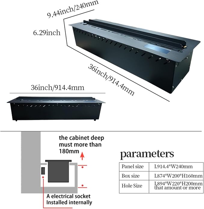 Water Vapor Fireplace 36-in 3D Atomizing Fireplace Recessed Electric Fireplace Remote Control with Timer Touch Simulation Flame Touch Flame Multiple Colors and Flame Adjustment
