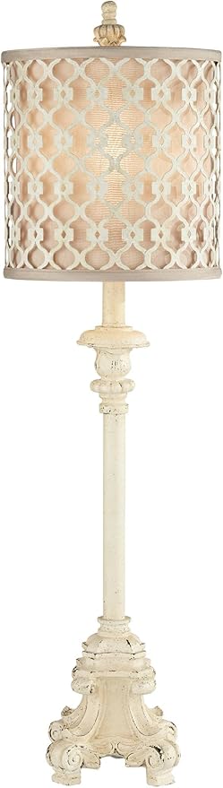 Regency Hill French Candlestick 34" Tall Scroll Skinny Buffet Traditional End Table Lamps Set of 2 Ivory White Living Room Bedroom Bedside Nightstand House Office Home Off-White Shade