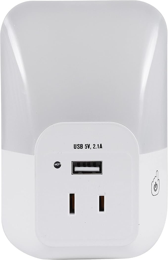 Sylvania LED Night Light with USB Port and Socket, 3-Color Select, Frosted, 3000K, 5 Lumens, Cool White - 1 Pack (64991)