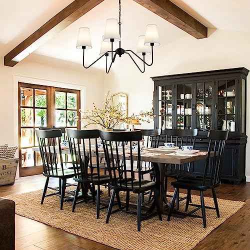 5-Arm Chandelier, 30" Modern Pendant Light with White Shade | Height Adjustable, E12 Bulb Base, Ideal for Kitchen Island Dining Room Over Table Living Room