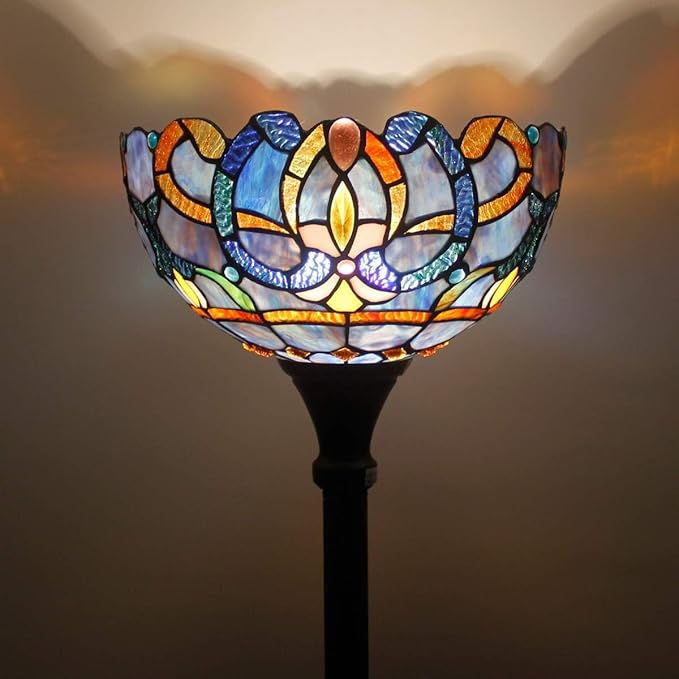 Tiffany Lamp Shade Replacement 12X6 Inch Stained Glass Lampshade Only 1-5/8-Inch Fitter Opening for Arched Floor Lamp, Torchiere Lamp, Pendant Light (Blue Purple)