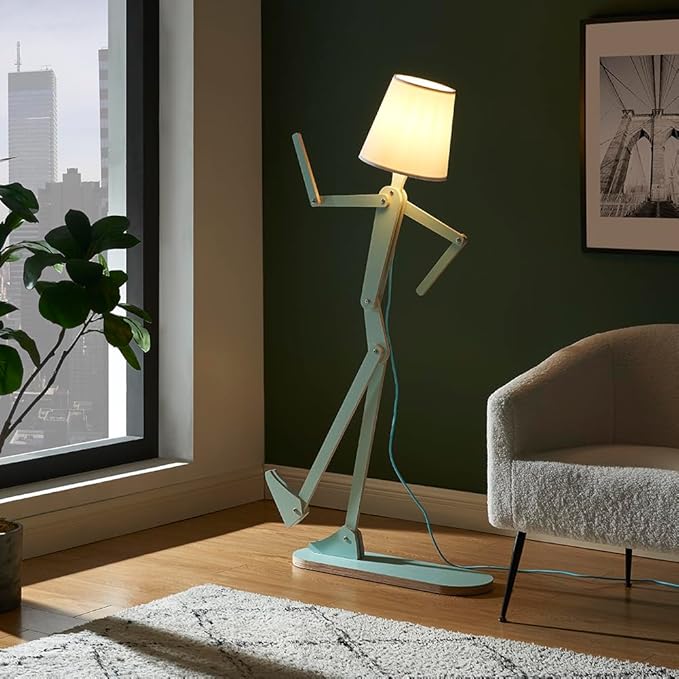 Unique Mini Wood Floor Lamp for Living Room Bedroom Office Farmhouse - Cute Corner Decorative Reading Standing Light Creative Swing Arm Arc Design Gift for Kids Room (Green Mini)