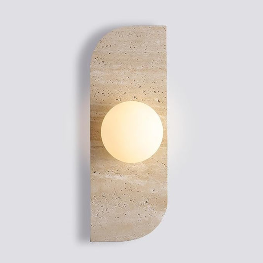 Japanese Style Wabi-sabi Art Lighting Fixture, Yellow Travertine Wall Sconce with Glass Shade, G4 Socket Natural Stone Vintage Wall Lamp for Bedside Bedroom Living Room Kitchen(1-Light)