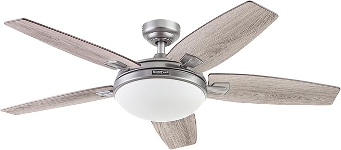 Honeywell Ceiling Fans Carmel Modern 48 Inch Ceiling Fan with Light, Remote Control Fan, LED Indoor Fan with 5 Blades, Gray Oak and Brown Chestnut Blade Finish Options, Silver (51627-01)