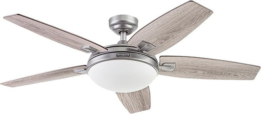 Honeywell Ceiling Fans Carmel Modern 48 Inch Ceiling Fan with Light, Remote Control Fan, LED Indoor Fan with 5 Blades, Gray Oak and Brown Chestnut Blade Finish Options, Silver (51627-01)