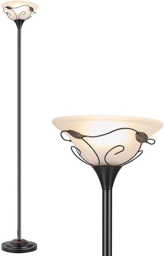 VONLUCE 68" Floor Lamp for Living Room, ETL Listed Standing Lamp with Cloud Frosted Glass Shade Curling Vine Edge, Vintage Tall Lamp for Bedroom Home Office with Foot Switch Standard E26 Socket