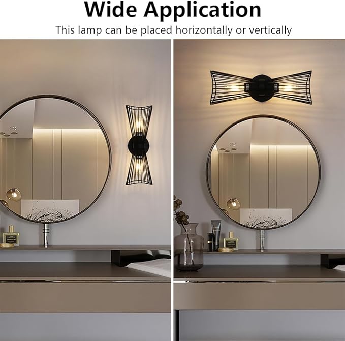 Black 2-Light Vanity Wall Sconce Farmhouse Light Fixtures Over Mirror Modern Up and Down Sconces Large Wall Light Hardwired Wall Lamp for Hallway Bedroom Kitchen Bathroom - Aura Lighting