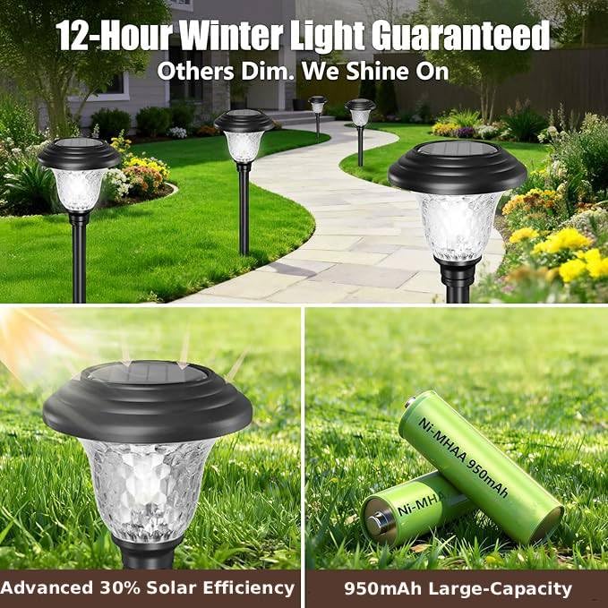 8 Pack Solar Pathway Lights White+Color Changing Stainless Steel 3 Mode Outdoor Multicolor Metal Solar Powered Waterproof Glass for Garden Landscape Path Yard Walkway Driveway Black (8 Count)