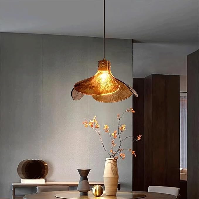 Vintage Wabi-sabi Style Chandelier French Retro Dining Pendant Light, Coffee Shop bar Bedside lamp, Coffee-Colored Glass Dining Table Home Lighting Fixture