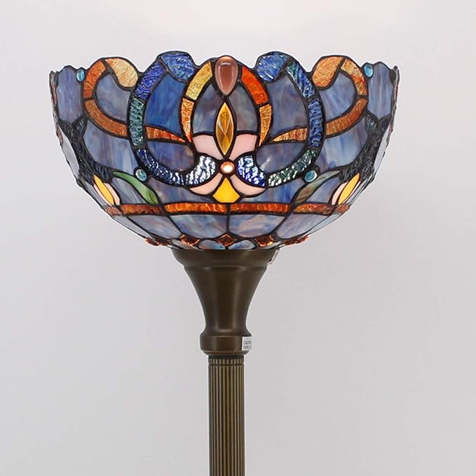 WERFACTORY Tiffany Floor Lamp Blue Purple Cloud Stained Glass Light 12X12X71 Inches Pole Torchiere Standing Corner Torch Uplight Decor Bedroom Living Room Home Office S558 Series (Blue Purple)