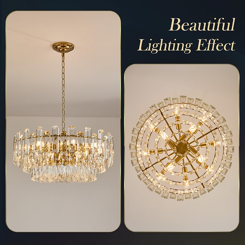 23.6" Gold Crystal Chandeliers Fully Transparent Crystal Modern3