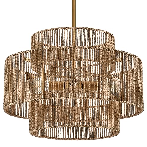 24” Boho Hand Woven Rattan Chandelier 3 Round Adjustable 4