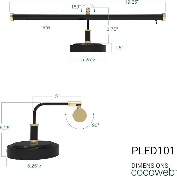 Cocoweb Adjustable LED Upright Piano Desk Lamp in Black with Brass Accents - PLED101D - Aura Lighting