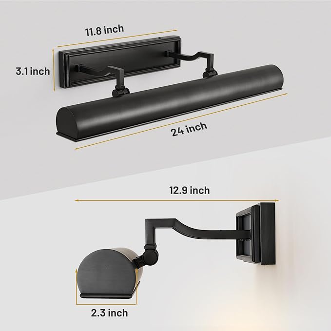 Black Picture Light, 24in Bronze Picture Lights for Wall, 4-Light Hardwired Picture Light, Indoor Artwork Lighting, Accent Light for Living Room, Bookcase, Library Display (Includes Bulbs)