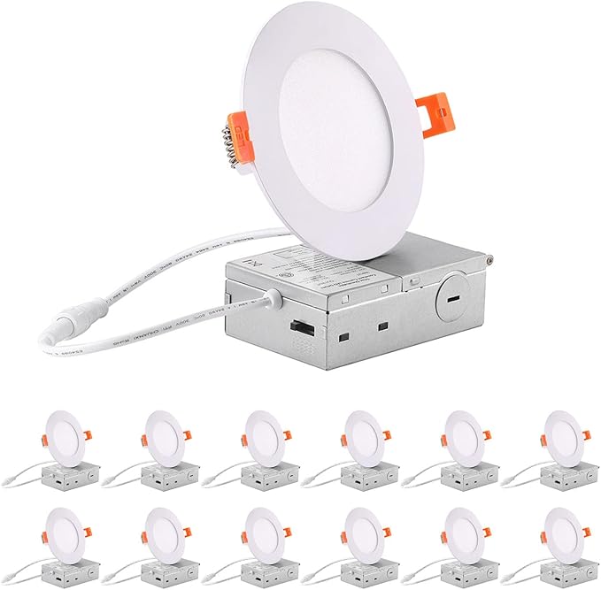 ZYC 4-Inch LED Recessed Lighting - 9W Ultra-Thin LED Ceiling Lights,2700-5000K Selectable,5CCT Dimmable Canless Wafer Downlight,800LM High Brightness,Dimmable Can Lights,Pack of 12 White.
