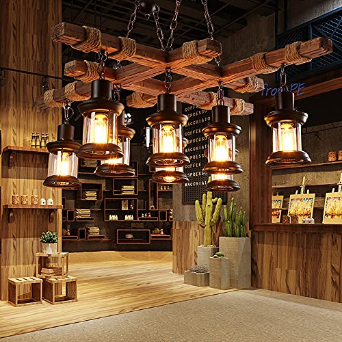 Wooden Pendant Lights for Kitchen Island Farmhouse Chandelier Metal Hanging Lights Retro Ceiling Light Handmade Lighting Products for Kitchen