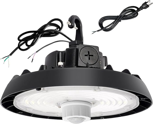 UFO Led High Bay Light with Motion Sensor, 100/120/150W, 14000/17500/21000LM, 2CCT 4000K/5000K, 0-10V Dimmable High Bay Led Shop Lights for Gym Factory Warehouse, Hook,6' Cable, UL&DLC