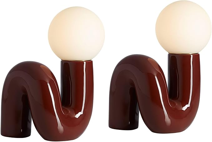 360 Lighting Fondant 11 1/2" Small Mid Century Modern Accent Table Lamps Set of 2 Chocolate Brown Ceramic Glass White Shade Living Room Bedroom Bedside Nightstand House Office Home