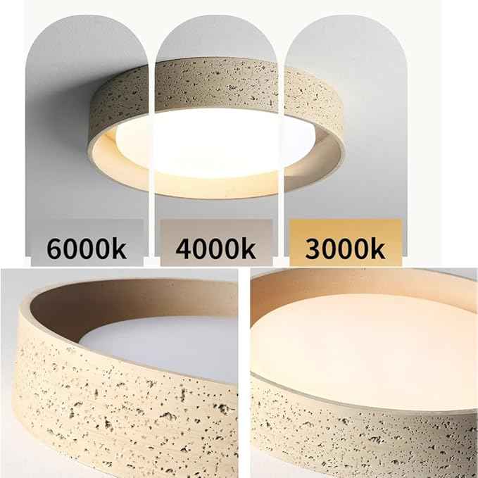 Modern Wabi-Sabi Flush Mount Ceiling Light, Stone Resin Round Ceiling Lamp, Nordic Minimalist Sandstone Style Lighting Fixture for Bedroom, Living Room, Study Room, Hallway Decor(18.9" (48cm))