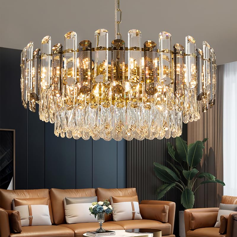 Gold Crystal Chandelier 23.6" Modern Crystal Pendant Light 3