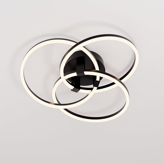 Maxax 3 Ring LED Ceiling Light Fixture, 23"W * 7.5"H, Circle Modern Semi Flush Mount Chandelier, AL Alloy Frame, 45W Dimmable, ETL, for Bedrooms, Living room, Kitchen, Entryway, Hallway, Matte Black