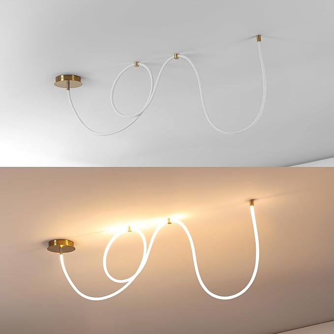 JONATHAN Y 55" Brass Gold Modern Minimalist Linear LED Flush Mount Light, 360° Adjustable Silicone Neon Rope, Dimmable Lamp for Bedroom, Living Room, Home Office (JYL7142A)