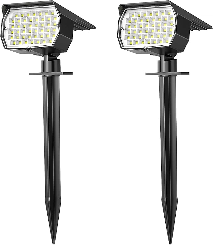 Solar Spot Lights Outdoor Waterproof IP65, 2 Pack Landscape Spotlights with 46 LEDs, 3 Modes Auto On/Off Solar Powered Flood Lights for Outside Pathway, Yard, Garden, Walkway (Cool White) - Aura Lighting