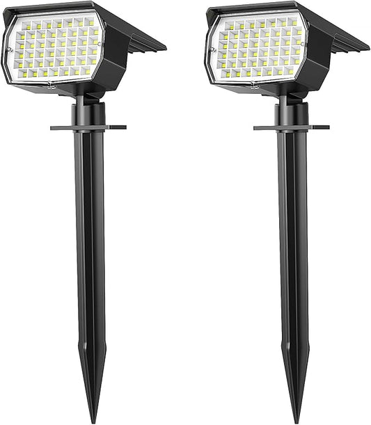 Solar Spot Lights Outdoor Waterproof IP65, 2 Pack Landscape Spotlights with 46 LEDs, 3 Modes Auto On/Off Solar Powered Flood Lights for Outside Pathway, Yard, Garden, Walkway (Cool White) - Aura Lighting
