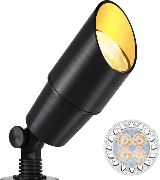 Wowlite 12V Low Voltage Landscape Lighting, Adjustable LED Outdoor Spotlights for House, IP65 Waterproof Matte Black Aluminum Garden Lighting for Trees, Yard, Patio (5W 2700K Warm White Bulb Included) - Aura Lighting