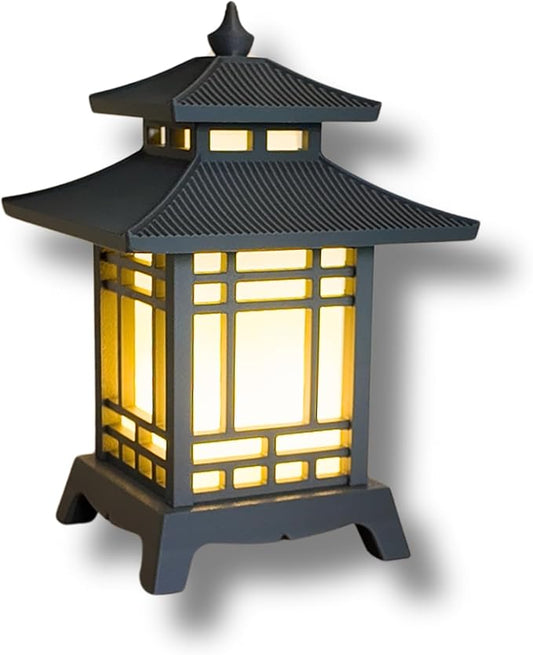 Japanese Pagoda Lantern - Exquisite Japanese Decor for Home and Room | Unique Desk Lamp and Table Lamp Design | Mini Pagoda Transforms Any Space (Ash Grey (8.75in Tall) - Cordless)