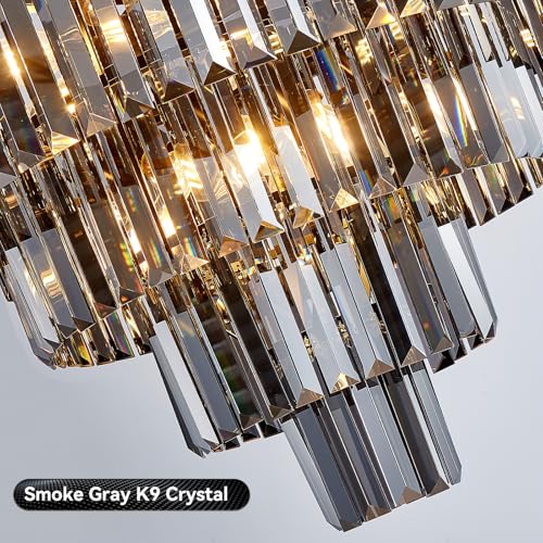 24'' Smoke Gray Crystal Chandelier Black Modern Luxury Light Fixture for Dining Room 4