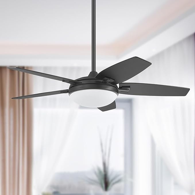 Honeywell Ceiling Fans Carmel, 48 Inch Contemporary Indoor LED Ceiling Fan with Light, Remote Control, Dual Mounting Options, Dual Finish Blades, Reversible Motor - 51912-01 (Black)
