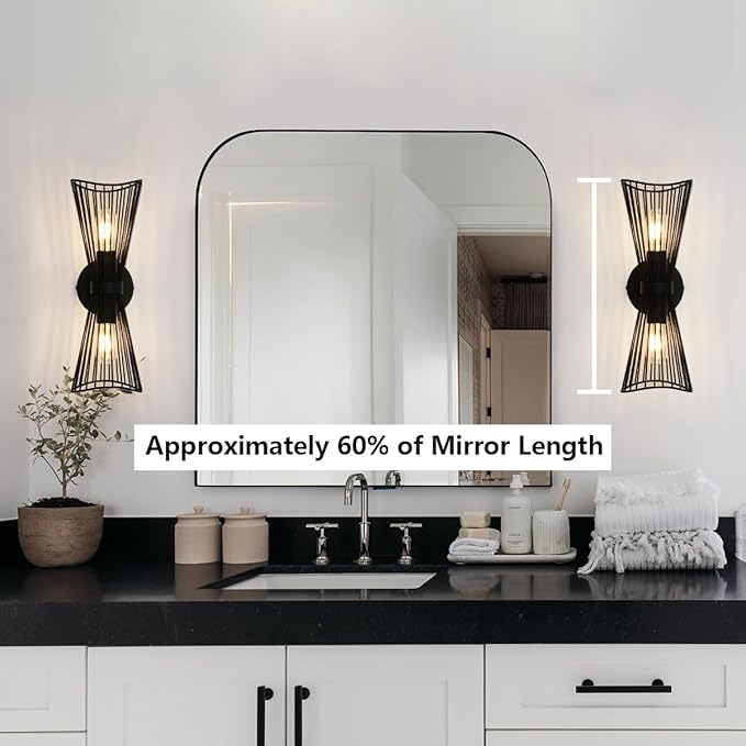 Black 2-Light Vanity Wall Sconce Farmhouse Light Fixtures Over Mirror Modern Up and Down Sconces Large Wall Light Hardwired Wall Lamp for Hallway Bedroom Kitchen Bathroom - Aura Lighting