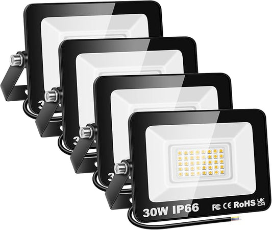 Willpower 4 Pieces 30W LED Flood Lights,2700lm Outdoor Security Lights,IP66 Waterproof Outside Lamp 6000K White Spot Light 110V Exterior Lighting for Yard Backyard House Court Stadium Parking
