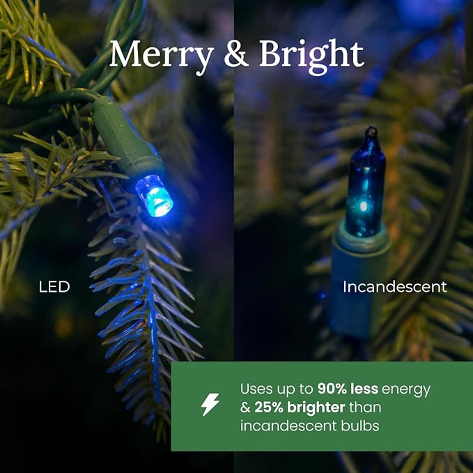 Pro Christmas LED Christmas Lights – 100 Count Wide Angle Conical String Lights – Professional Grade Indoor/Outdoor Commercial Holiday Light Set for Trees, Bushes, & Décor – Green