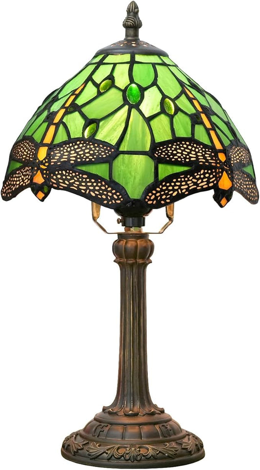 Tiffany Lamp Green Dragonfly Stained Glass Table Lamp 8X8X14 Inches Green Dragonfly Style Desk Reading Light Decor Beside Bedroom Living Room Home (H1057-Green Dragonfly) - Aura Lighting