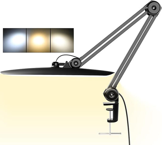 3000 Lumens Adjustable LED Desk Lamp & Task Lamp - Bright, Dimmable Lighting for Office, Crafts, Nails &Salon Hobbies with Clamp (CCT, Black) - Aura Lighting