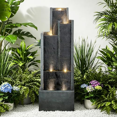 50.7 Inch Tall Outdoor Water Fountain with LED Lights and Pump