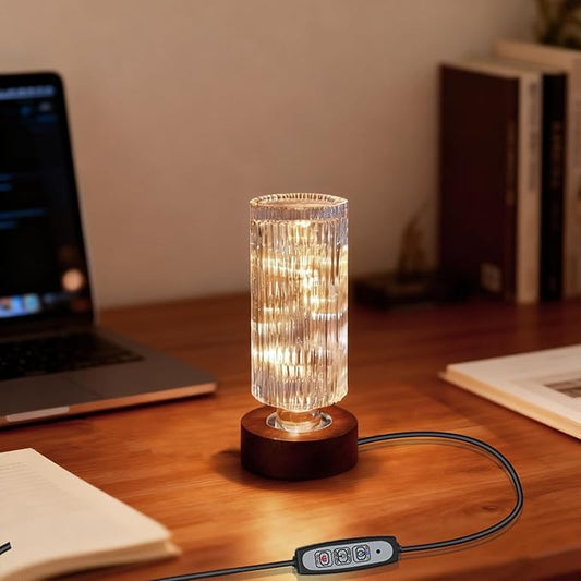 Dimmable Crystal Night Light,Small Bedside Lamp,Nightlight with Timer,Room Decor Desk Lamp,Bedroom,Living Room,Kitchen,Dining Room Lamp (Vertical Striped Pattern)