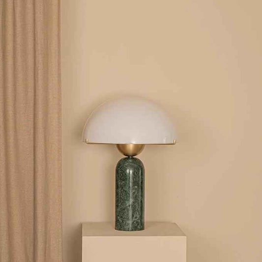 Modern Dome Shaped Table Lamp Mid-Century Accent Lamp Green Marble Desk Lamp Contemporary Living Room Side Lamps Bedroom Bedside Nightstand Light with Frosted Glass Shade