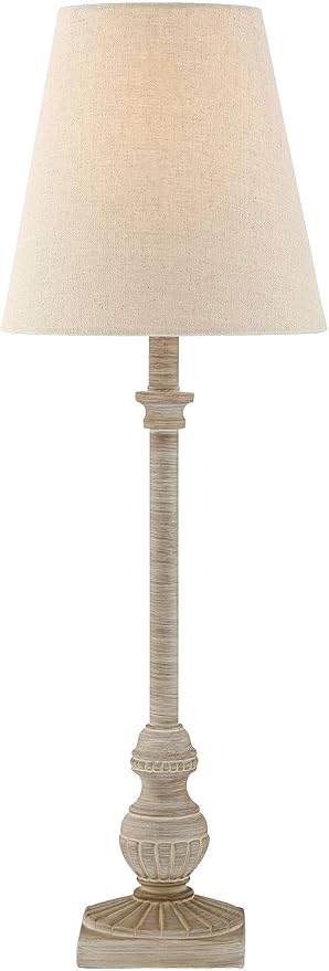 Regency Hill Loreno Traditional Country Cottage Buffet Table Lamps 24" Tall Skinny Set of 2 Antique Whitewashed Oatmeal Faux Linen Tapered Cone Shade for Living Room House Home Dining Family