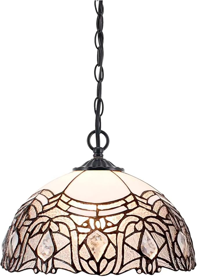 Tiffany Lamp Shade Replacement 12X6 Inch Stained Glass Lampshade Only 1-5/8-Inch Fitter Opening for Arched Floor Lamp, Torchiere Lamp, Pendant Light (White)