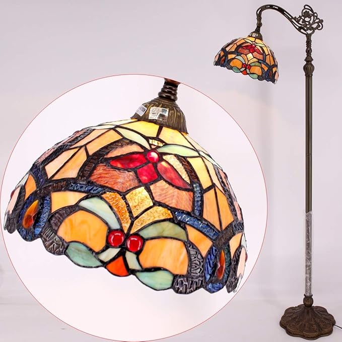 Tiffany Lamp Shade Replacement 12X6 Inch Stained Glass Lampshade Only 1-5/8-Inch Fitter Opening for Arched Floor Lamp, Torchiere Lamp, Pendant Light (Orange Yello)