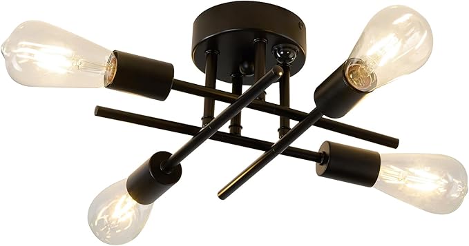 ZGLAOJT Indoor Ceiling Light with Motion Sensor 4 Light Semi Flush Mount Ceiling Light Black Matte with E26 Base Modern Chandelier for Farmhouse Kitchen Dining Room Bedroom Study Living Room.