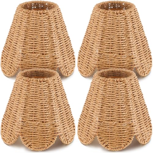 Small Clip on Chandelier Rattan Lamps Set Shade Scalloped Lampshade 3"top x 6"bottom x 5