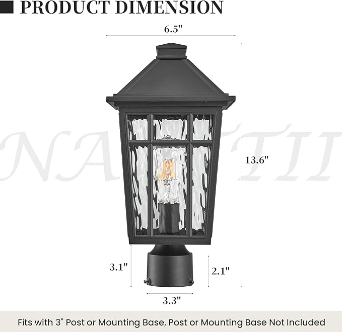 Outdoor Light Post Black Outdoor Post Light Fixtures Waterproof Aluminum Pillar Lights Outdoor 13.6 Inch Height 2-Pack