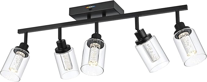 MELUCEE LED Ceiling Spotlight Kitchen Track Lighting Kits 5-Light Bathroom Vanity Light Black Wall Mounted Lamp with Flexibly Rotatable Light Heads, Built-in LED Chips, 5-Color Temperature Adjustable - Aura Lighting