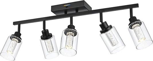 MELUCEE LED Ceiling Spotlight Kitchen Track Lighting Kits 5-Light Bathroom Vanity Light Black Wall Mounted Lamp with Flexibly Rotatable Light Heads, Built-in LED Chips, 5-Color Temperature Adjustable - Aura Lighting